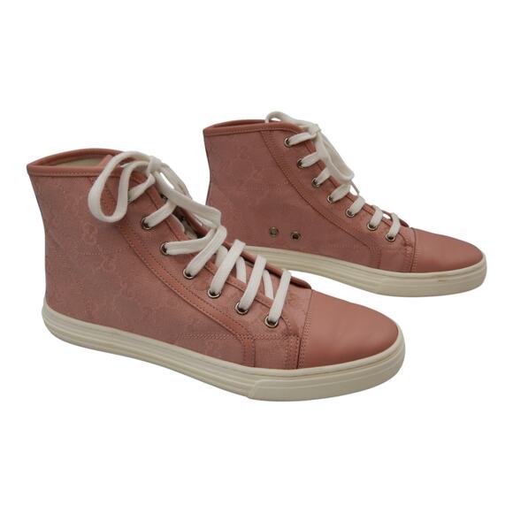 Gucci GG Logo Monogram Canvas High Top Sneakers Shoes Soft Pink Size 38.5/8.5 - Picture 3 of 13